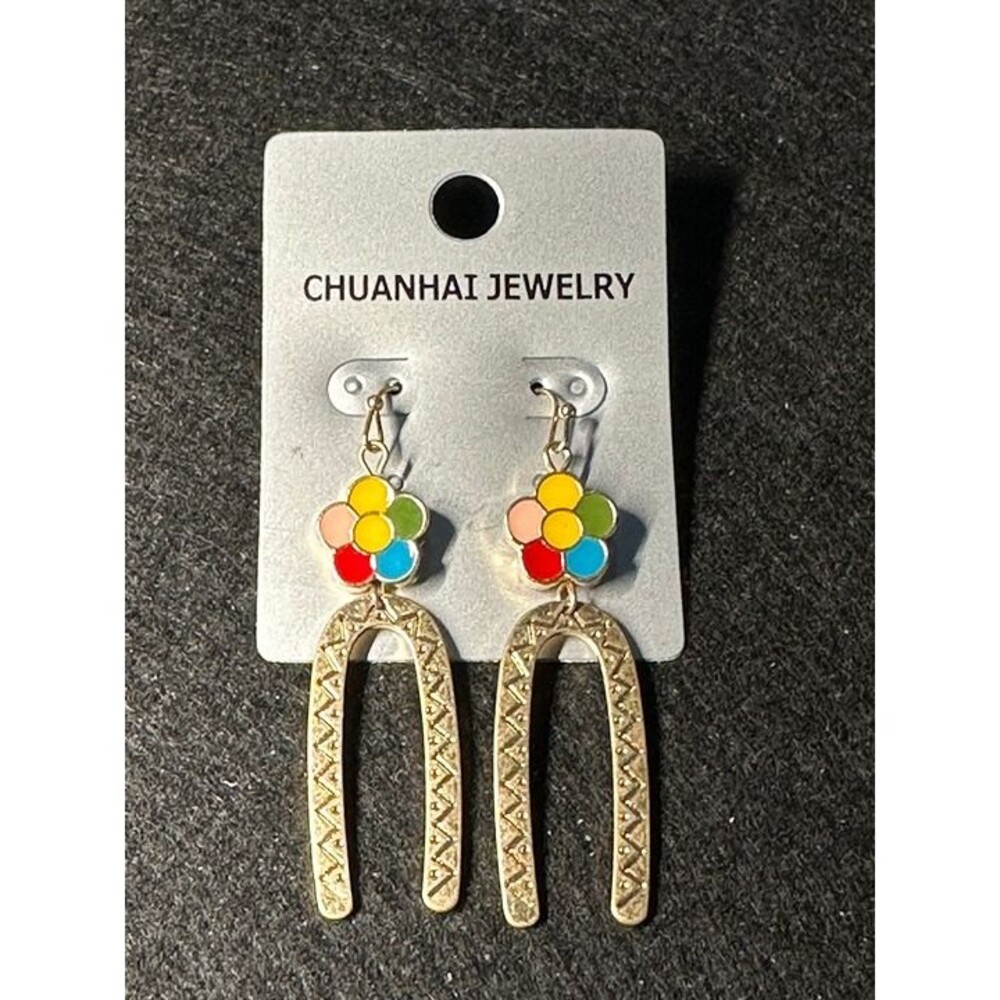 chuanhai jewelry gold tone flower fringe tassel drop earrings statement nwt new